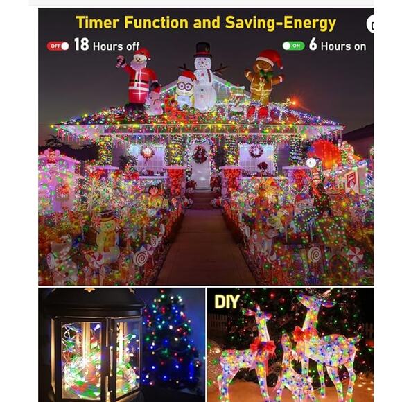 203FT Outdoor Plug in,600 LED StringWaterproof 8 Modes Memory - Picture 4 of 7